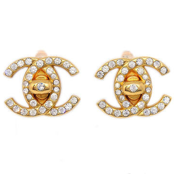 CHANEL 1996 Gold & Crystal CC Turnlock Earrings Small 04067