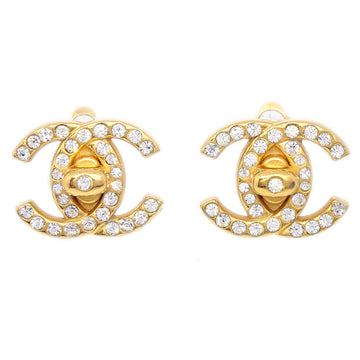 CHANEL 1996 Gold & Crystal CC Turnlock Earrings Small 12975