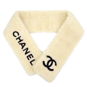 CHANEL Fur Shawl Muffler Stole White SMALL GOOD 43276