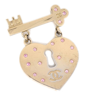 CHANEL 2002 Pink Crystal & Gold CC Heart Brooch 02P 05171