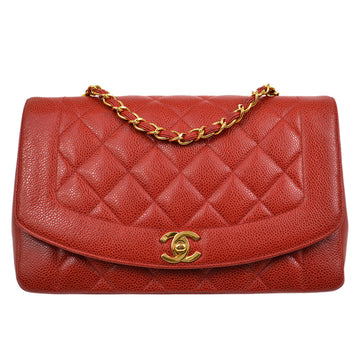 CHANEL Medium Diana Chain Shoulder Bag Red Caviar AK31375b