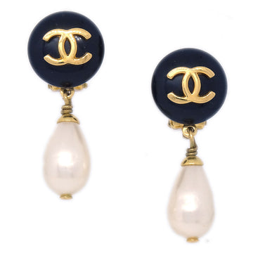 CHANEL Imitation Pearl Earrings Black 96P 22552