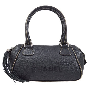 CHANEL 2003-2004 Black Caviar Embossed Logo Handbag 00960