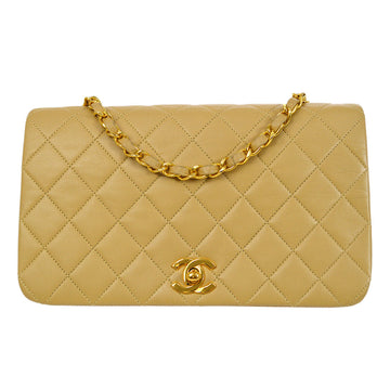 CHANEL Full Flap Single Chain Shoulder Bag Beige 00976