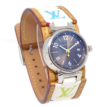Louis Vuitton Tambour Forever Q121P Stainless Steel x Leather Brown Quartz  Analog Display Women's Silver Shell Dial Watch
