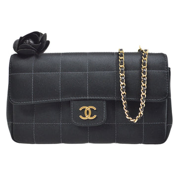 CHANEL Choco Bar Shoulder Bag Black Satin 03654