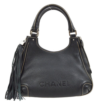 CHANEL 2003-2004 Black Caviar Embossed Logo Hobo Bag 06080