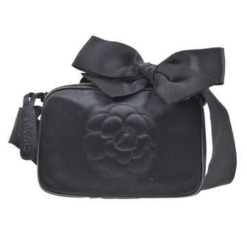 CHANEL 1996-1997 Camellia Stitched Bag Mini Black Satin 73509