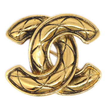 CHANEL Quilted CC Brooch Pin Corsage Gold 1153 75113