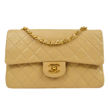 CHANEL 1989-1991 Beige Lambskin Quilted Double Chain Medium 85927