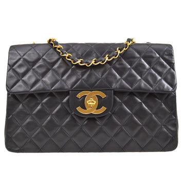 CHANEL Classic Flap Maxi Chain Shoulder Bag Black Lambskin 74665