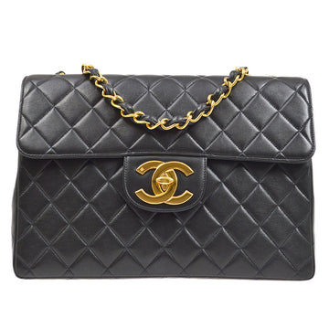 CHANEL Classic Flap Jumbo Double Chain Shoulder Bag Black Lambskin 95864