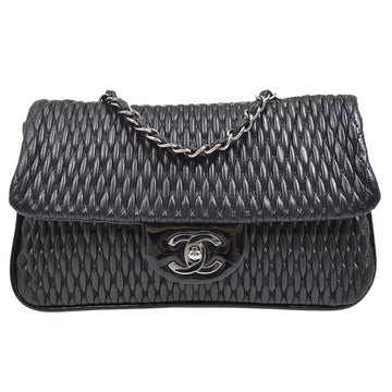 CHANEL Chain Shoulder Bag Black Lambskin Patent 15371