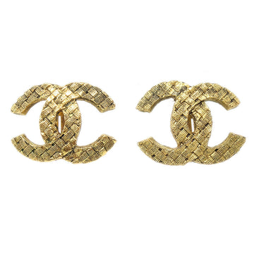 CHANEL Woven CC Earrings Clip-On Gold 2913 56399