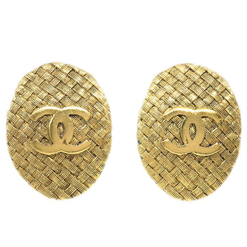 CHANEL 1994 Woven CC Oval Earrings Clip-On Gold 2904 17271