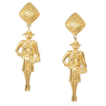 CHANEL 1980s Mademoiselle Dangling Earrings Gold Clip-On 26095