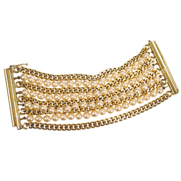 CHANEL 1980s Faux Pearl Bracelet Gold 56619