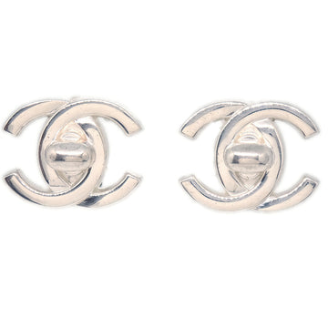 CHANEL 1997 Silver Turnlock Earrings Clip-On Medium 97P 17254