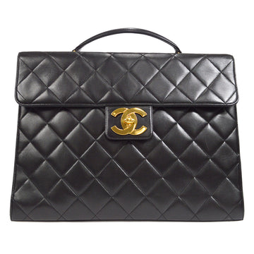 CHANEL 1994-1996 Quilted Briefcase Black Lambskin 56411