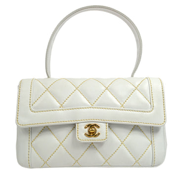 CHANEL 2004-2005 Wild Stitch Handbag Medium White Calfskin 47807