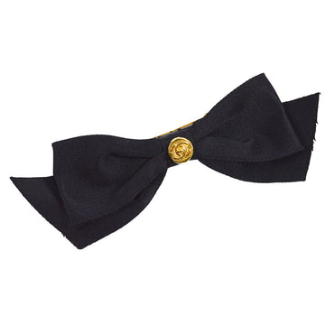 CHANEL Turnlock CC Bow Barrette Black Satin 61 47878