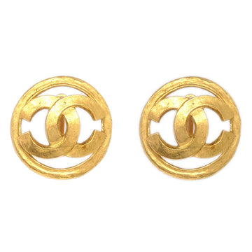 CHANEL 1994 CC Cutout Round Earrings Clip-On Gold 94P 27121