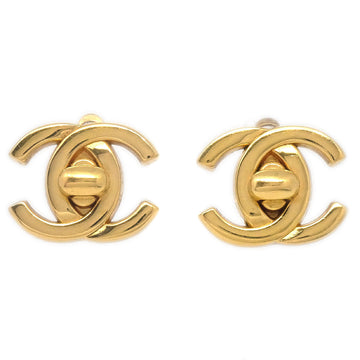 CHANEL 1995 CC Turnlock Earrings Clip-On Gold Small 95A 27351