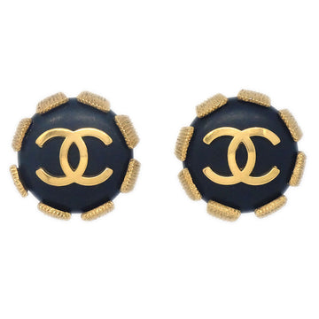 CHANEL 1994 Black & Gold Earrings Clip-On Gold 94P 27357
