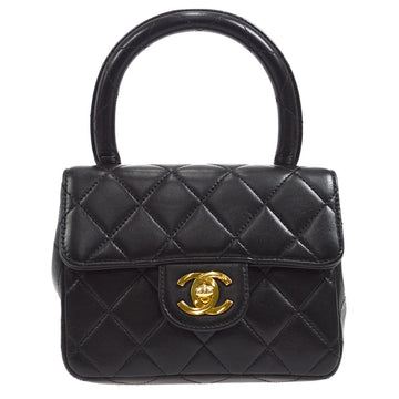 CHANEL 1991-1994 Classic Flap Handbag Micro Black Lambskin 17204