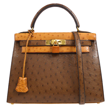 HERMES * 1994 KELLY 28 SELLIER Fauve Chestnut Ostrich 26309