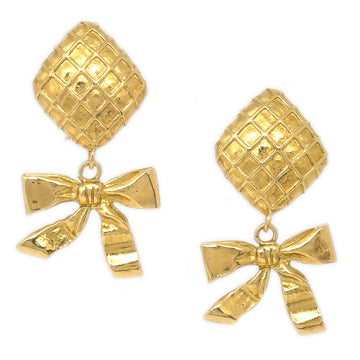 CHANEL 1980s Bow Dangling Earrings Gold Clip-On 17886