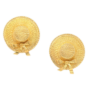 CHANEL Hat Earrings Gold Clip-On 26596