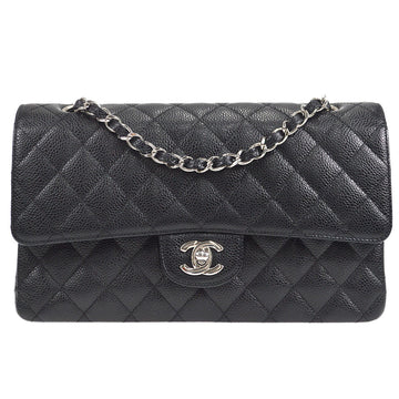 CHANEL Classic Double Flap Medium Shoulder Bag Black Caviar 27278
