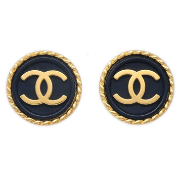 CHANEL 1996 Black & Gold Rope Edge Earrings Clip-On 96A 27353