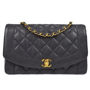 CHANEL Medium Diana Chain Shoulder Bag Black Caviar 48524