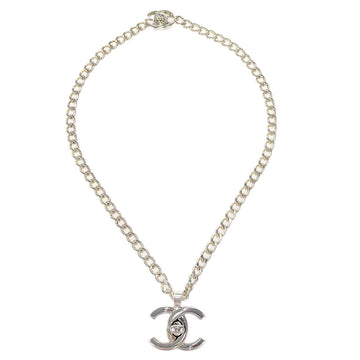 CHANEL Turnlock Silver Chain Necklace 95P 18596