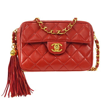 CHANEL Fringe Chain Shoulder Bag Red Lambskin 48237