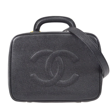 CHANEL 2way Cosmetic Vanity Shoulder Handbag Black Caviar 48676