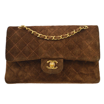 CHANEL 1994-1996 Classic Double Flap Medium Brown Suede 27490