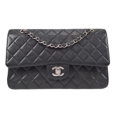 CHANEL 2000-2001 Classic Double Flap Medium SHW Black Caviar 48609