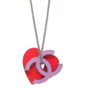 CHANEL 2004 CC & Heart Silver Chain Pendant Necklace 04P 48652
