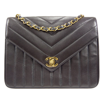 CHANEL V Stitch Mademoiselle Double Chain Shoulder Bag Lambskin 27074