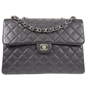 CHANEL Classic Flap Jumbo Double Chain Shoulder Bag Black Caviar 48598