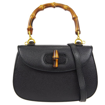 GUCCI Bamboo Line 2way Shoulder Handbag Black 18647