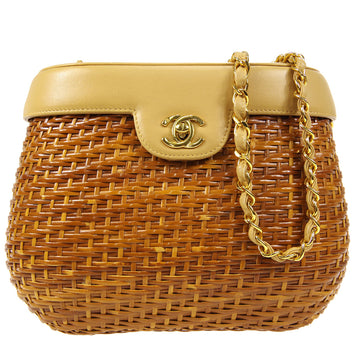 CHANEL Chain Basket Shoulder Bag Beige Straw 24757