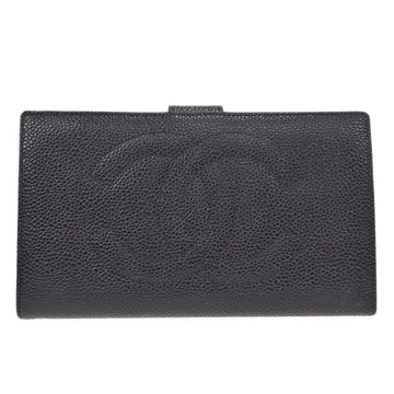 CHANEL Long Bifold Wallet Black Caviar 27707