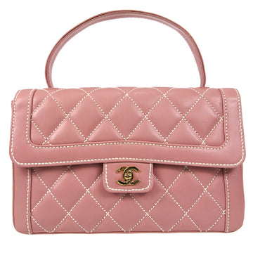 CHANEL Wild Stitch Handbag Pink Calfskin 56489