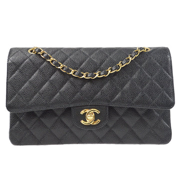 CHANEL Classic Double Flap Medium Shoulder Bag Black Caviar 25636