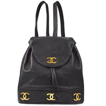 CHANEL Triple CC Chain Backpack Bag Black Caviar 49152