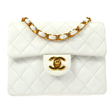 CHANEL Classic Flap Mini Square Chain Shoulder Bag White Lambskin 58078